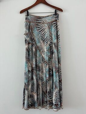 Abstract Print Maxi Skirt in Aqua, Brown & Black